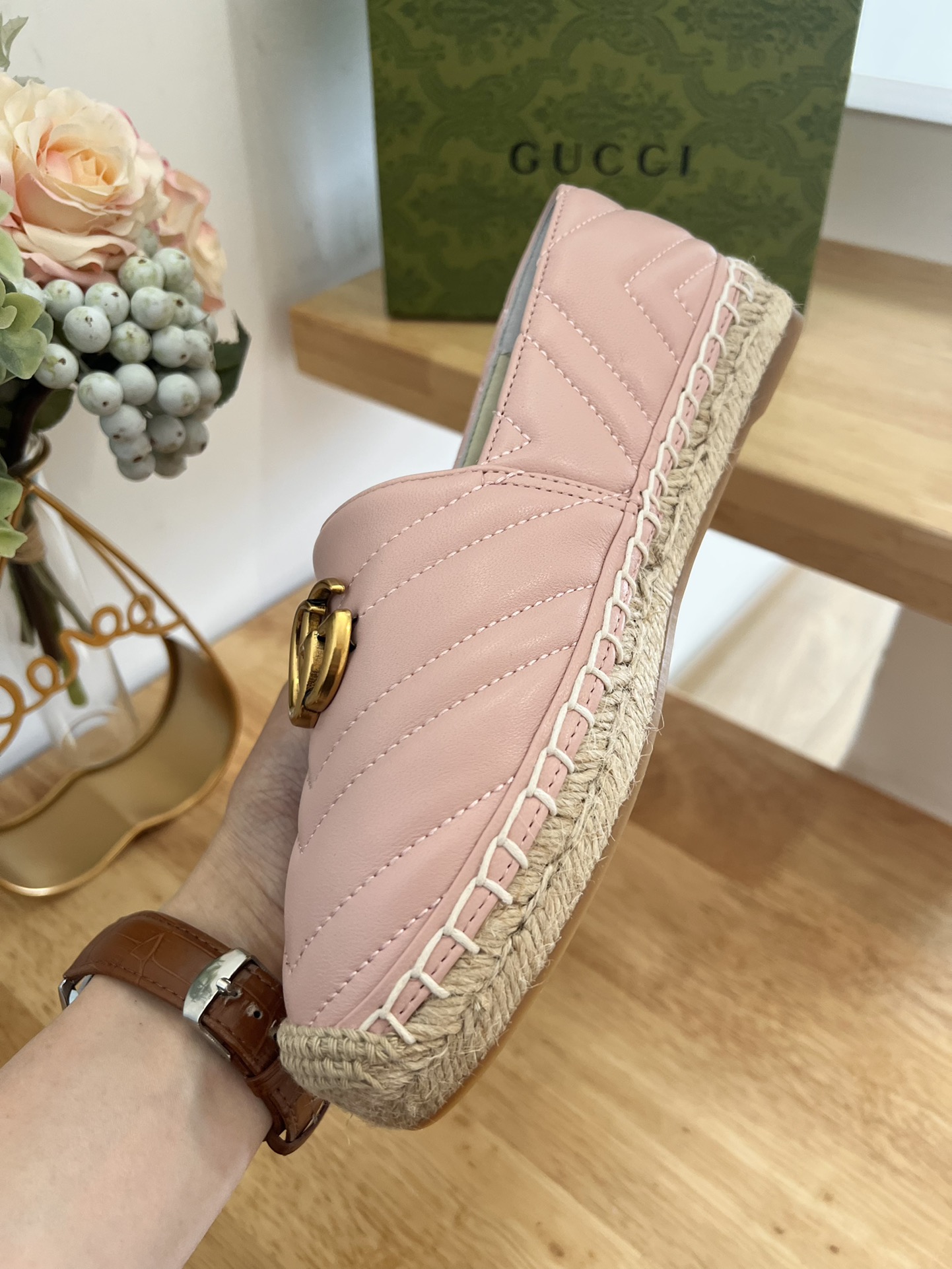 G*u*i leather espadrille with double g pink 551890