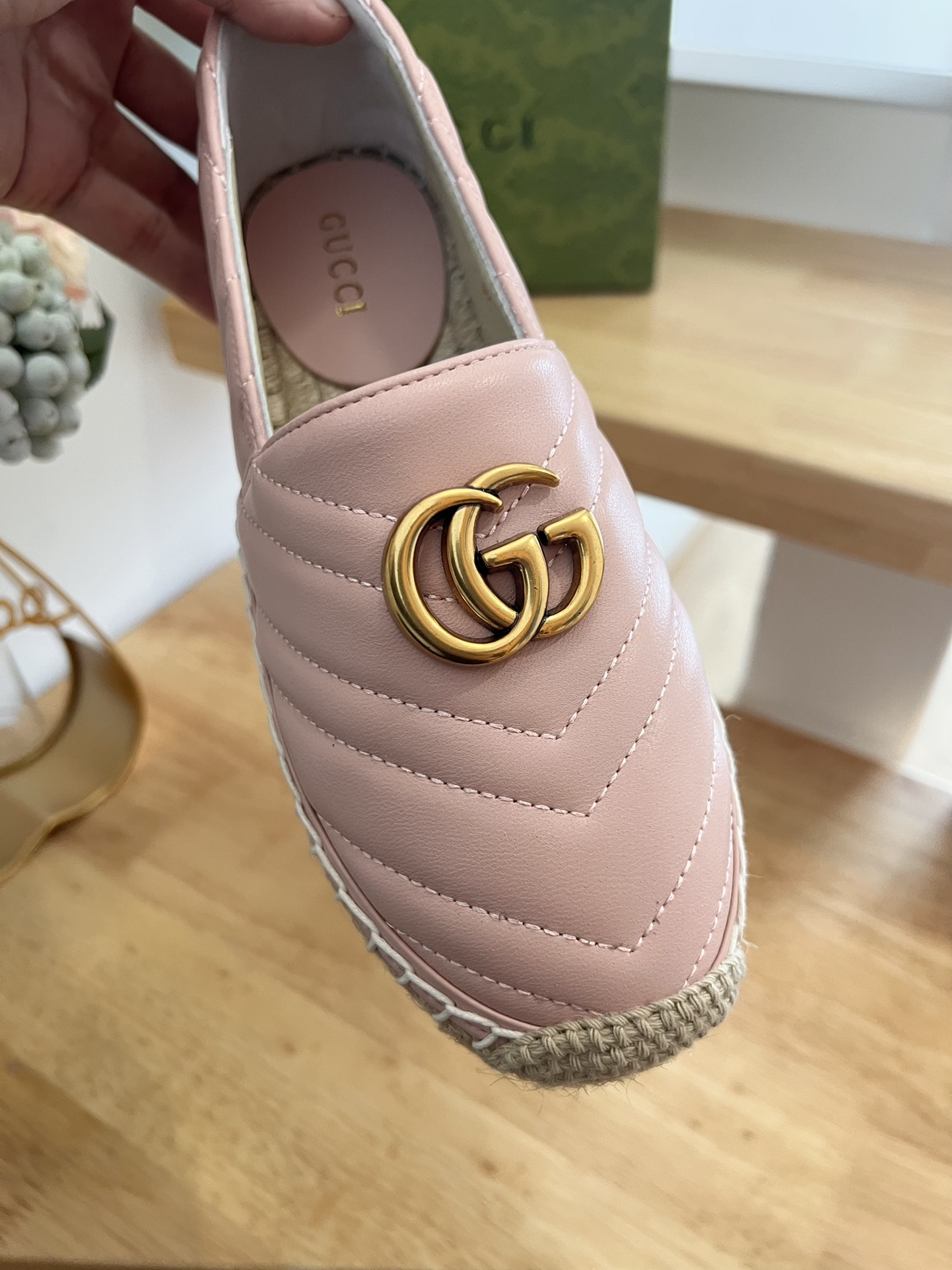 G*u*i leather espadrille with double g pink 551890