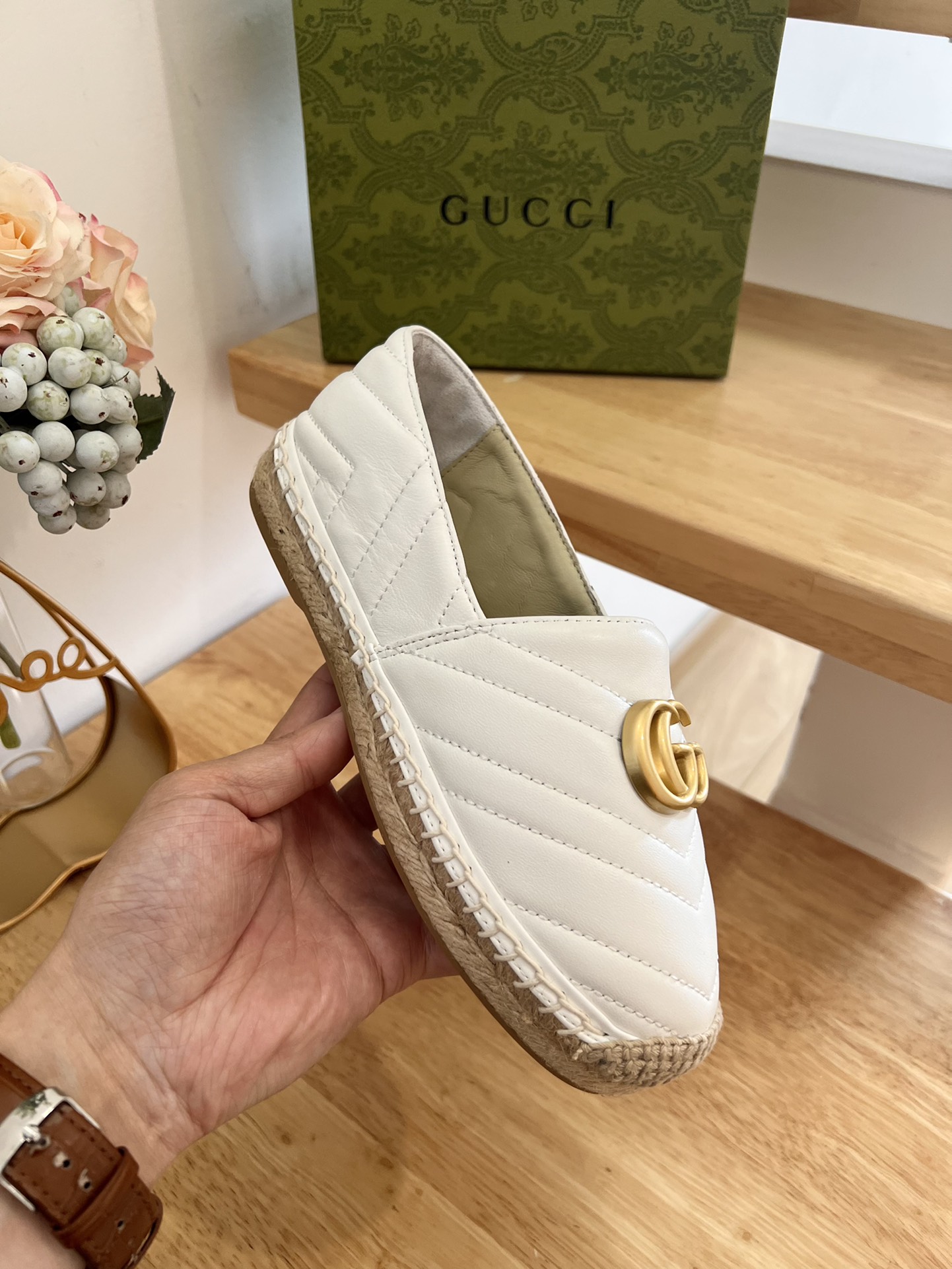 G*u*i leather espadrille with double g white 551890