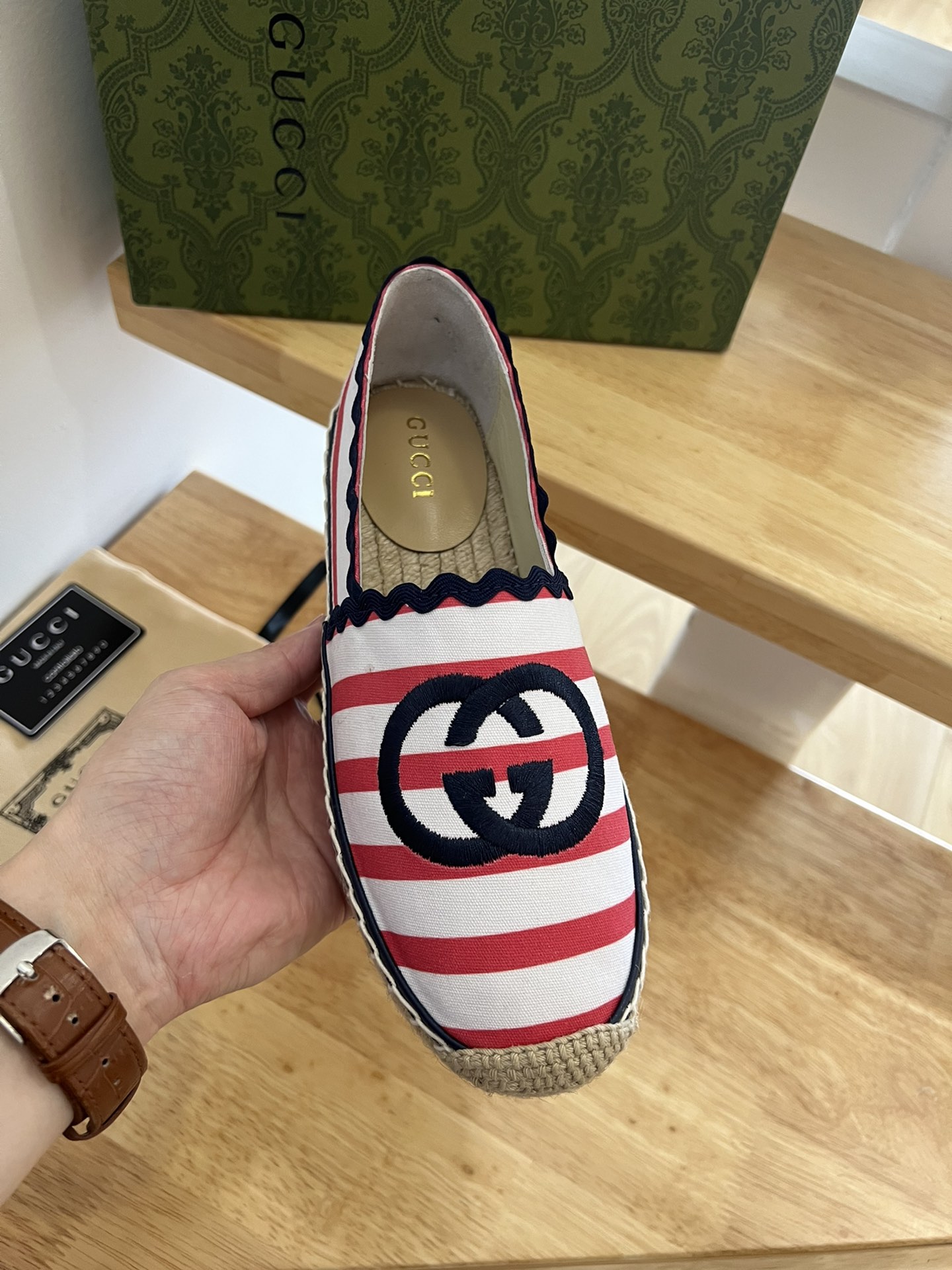 G*u*i women’s gg espadrille red and white 678040