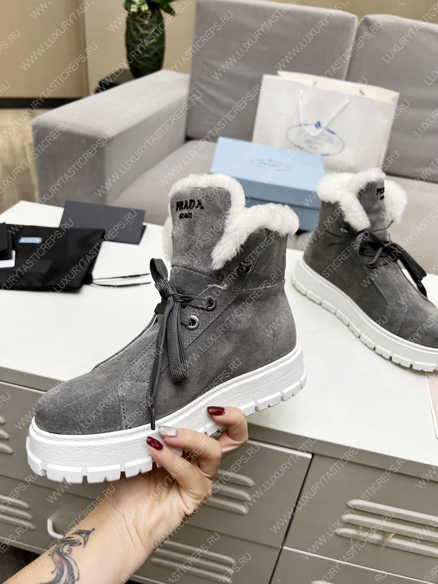 Pra*a gabardine lace-up booties grey 1t492m