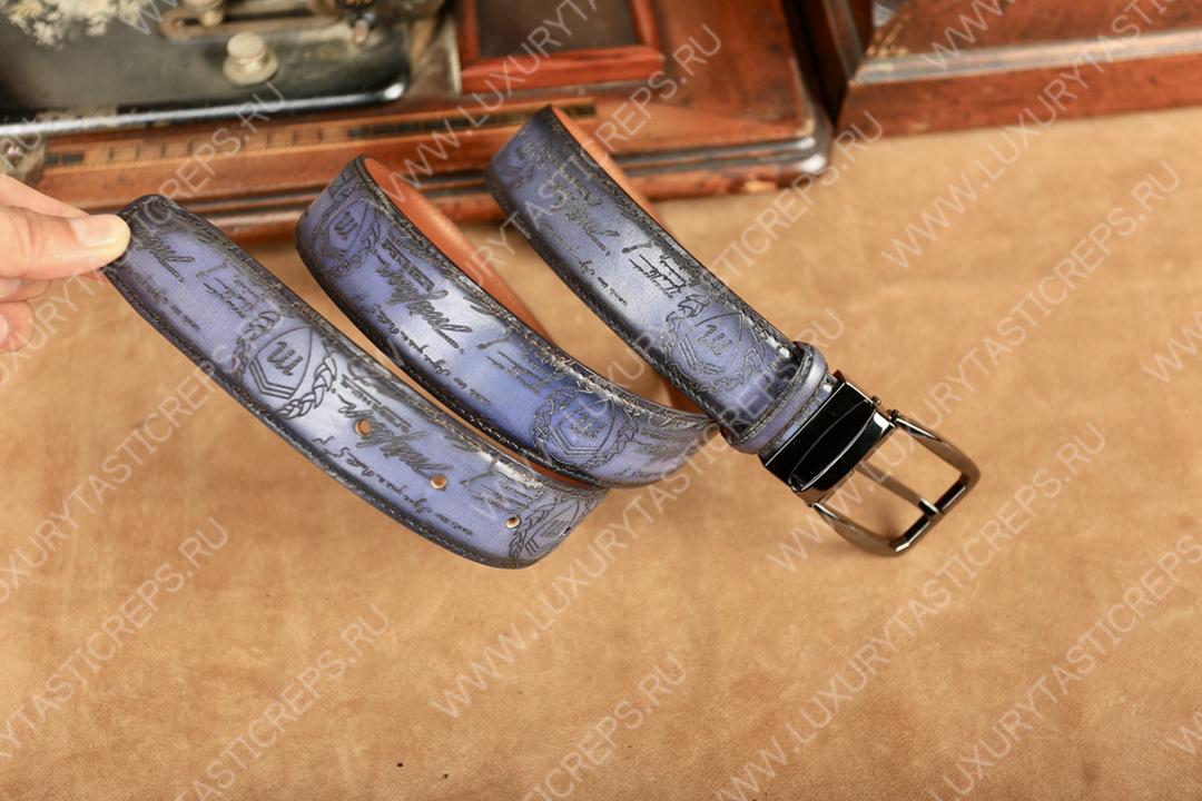 BERLUTI VERSATILE SCRITTO LEATHER REVERSIBLE BELT LIGHT PURPLE C0028