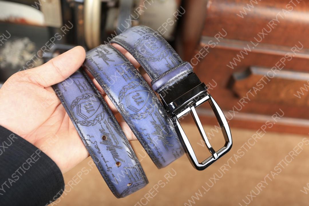 BERLUTI VERSATILE SCRITTO LEATHER REVERSIBLE BELT LIGHT PURPLE C0028