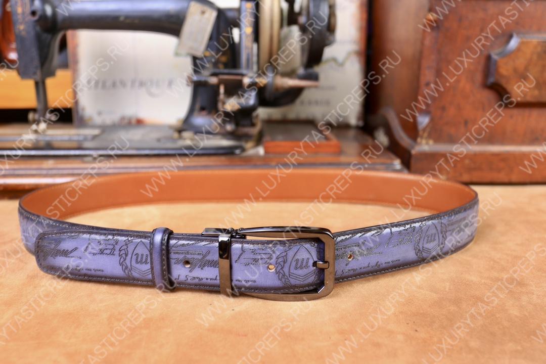 BERLUTI VERSATILE SCRITTO LEATHER REVERSIBLE BELT LIGHT PURPLE C0028