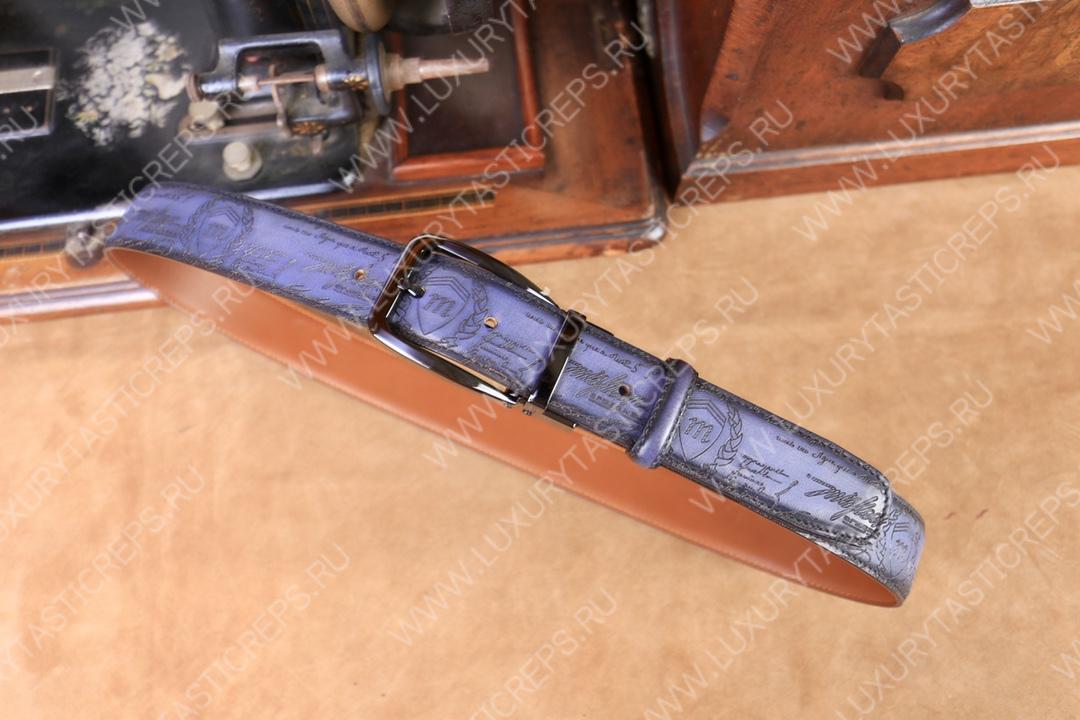 BERLUTI VERSATILE SCRITTO LEATHER REVERSIBLE BELT LIGHT PURPLE C0028