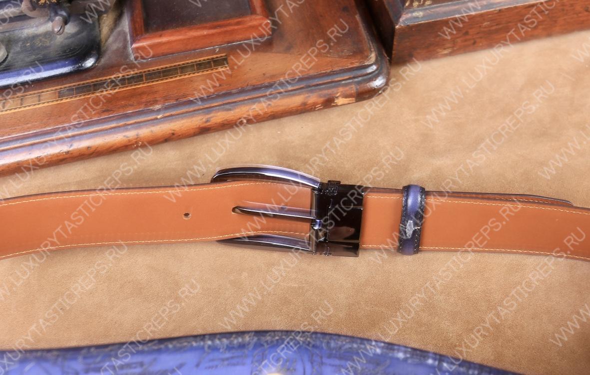 BERLUTI VERSATILE SCRITTO LEATHER REVERSIBLE BELT LIGHT PURPLE C0028