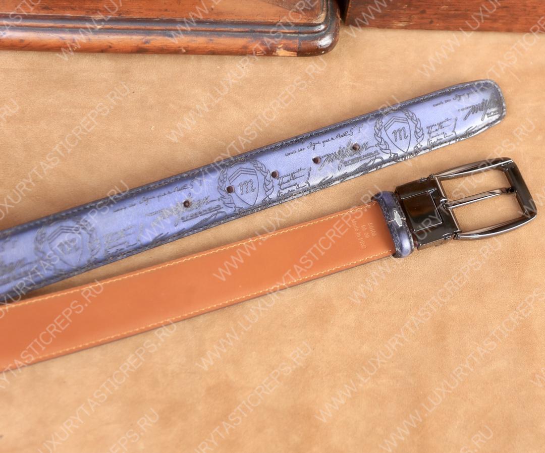 BERLUTI VERSATILE SCRITTO LEATHER REVERSIBLE BELT LIGHT PURPLE C0028