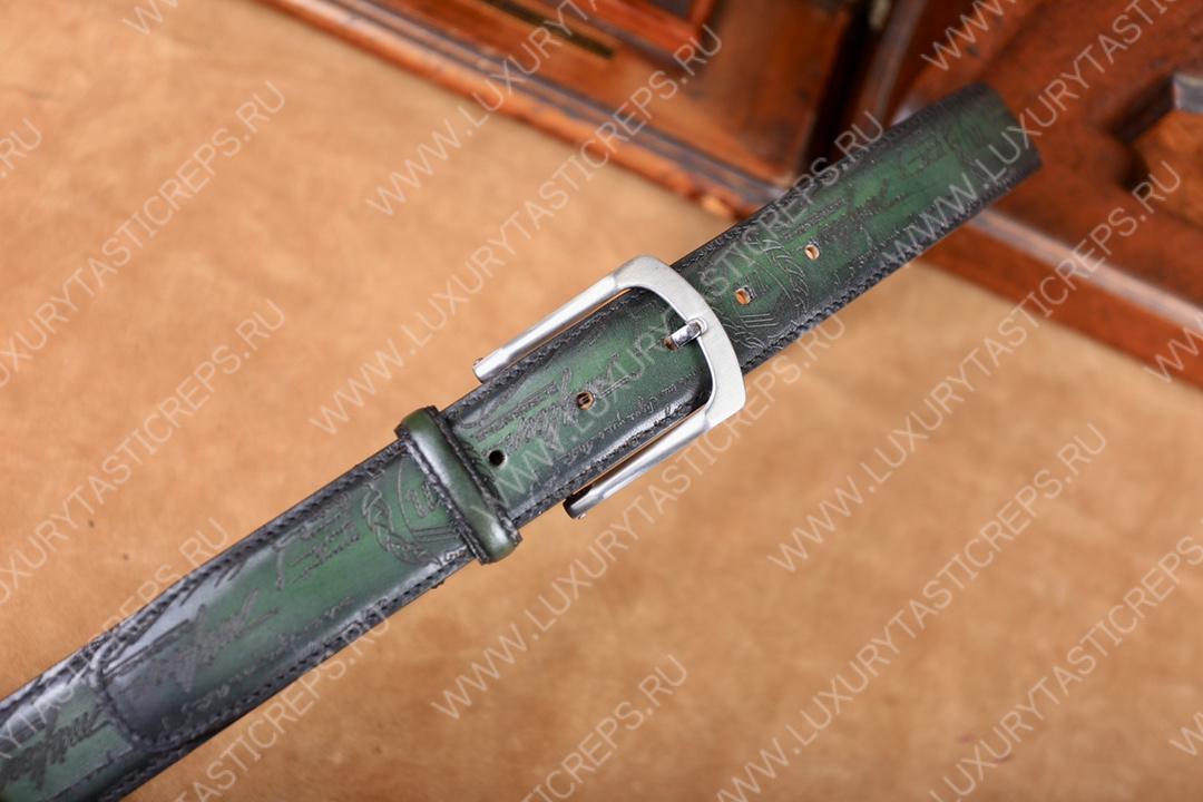 BERLUTI CLASSIC SCRITTO LEATHER BELT GREEN C0002