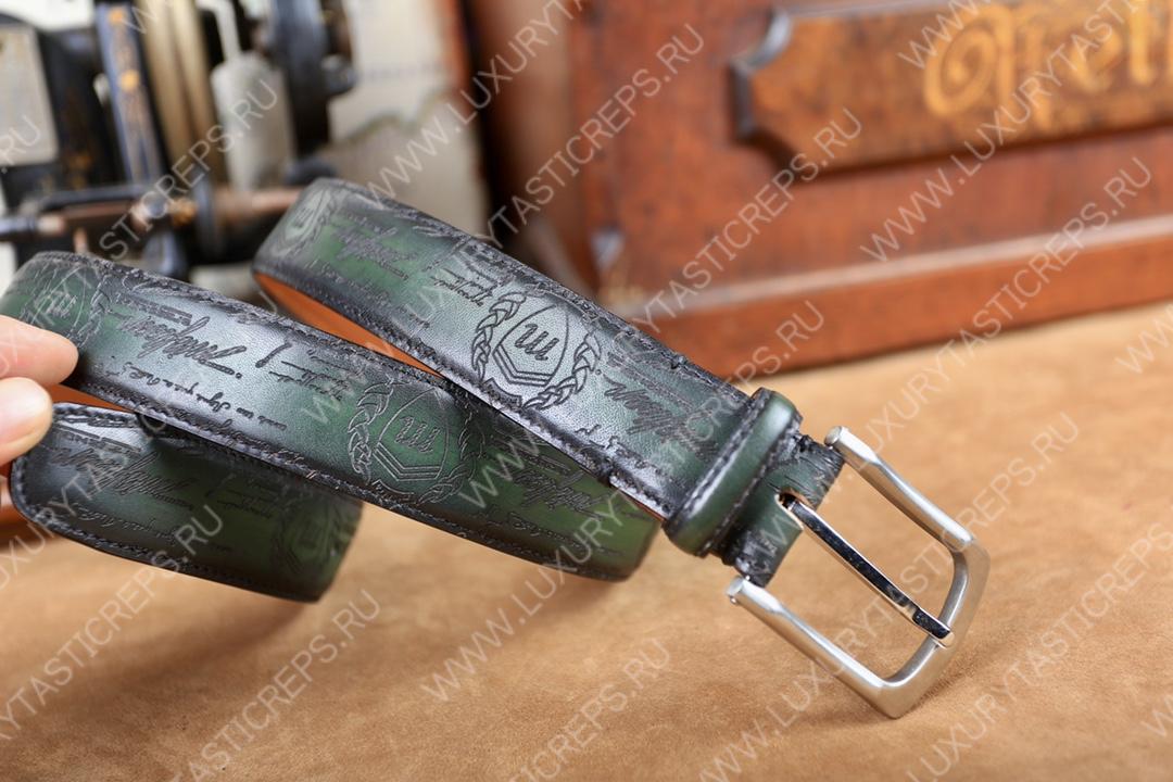 BERLUTI CLASSIC SCRITTO LEATHER BELT GREEN C0002