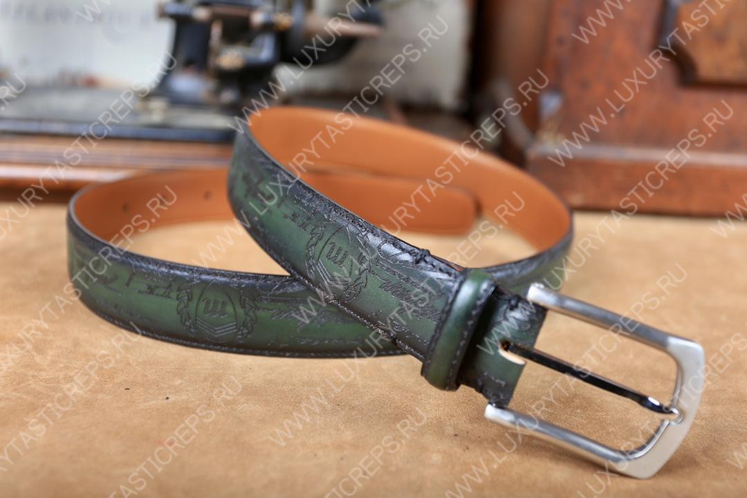 BERLUTI CLASSIC SCRITTO LEATHER BELT GREEN C0002