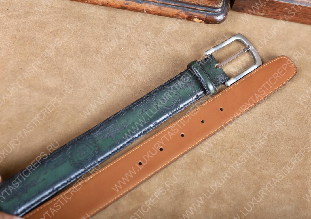 BERLUTI CLASSIC SCRITTO LEATHER BELT GREEN C0002