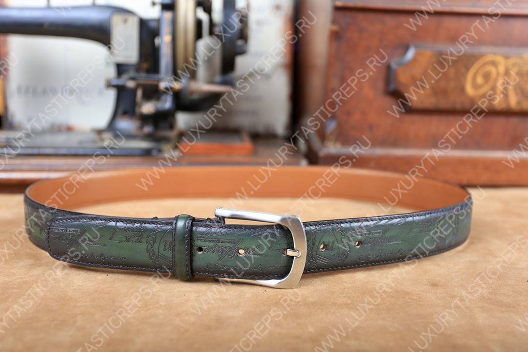 BERLUTI CLASSIC SCRITTO LEATHER BELT GREEN C0002