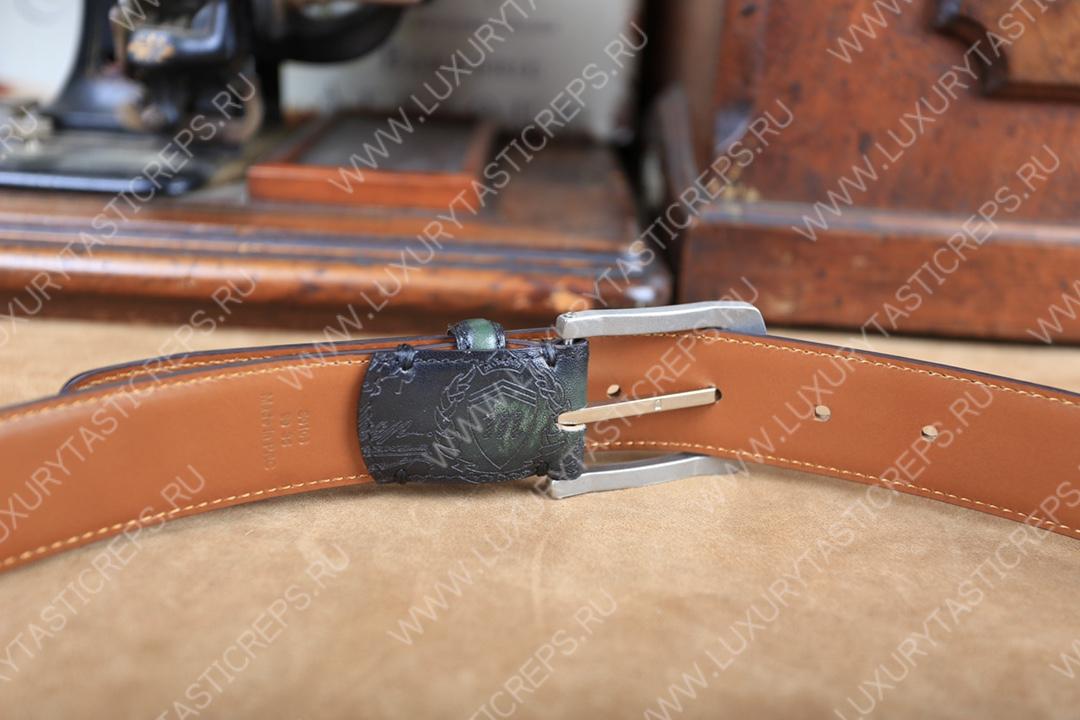 BERLUTI CLASSIC SCRITTO LEATHER BELT GREEN C0002