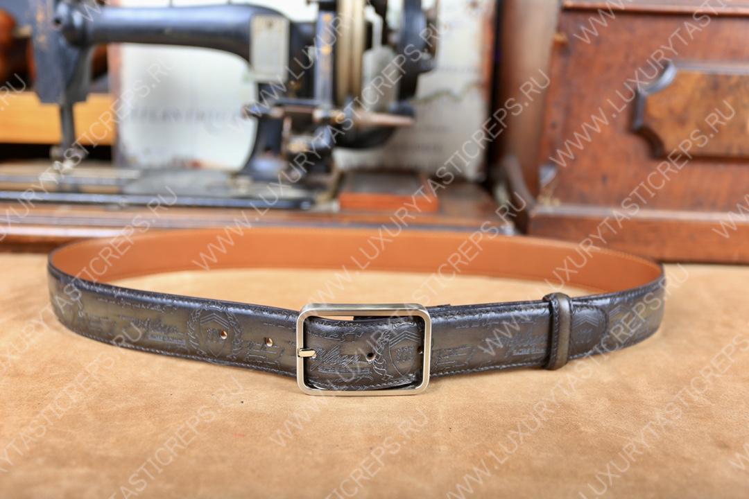 BERLUTI CLASSIC SCRITTO LEATHER BELT NERO C0002