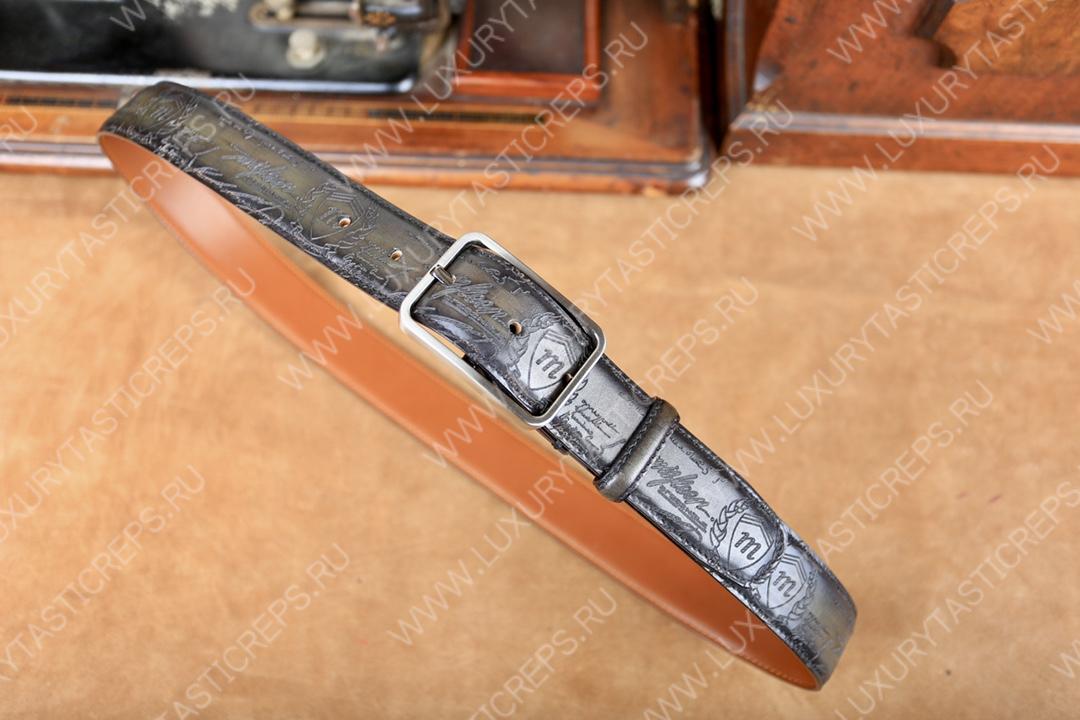 BERLUTI CLASSIC SCRITTO LEATHER BELT NERO C0002