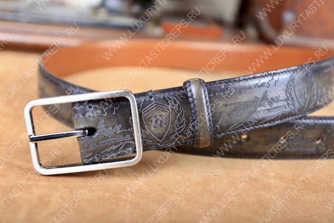 BERLUTI CLASSIC SCRITTO LEATHER BELT NERO C0002