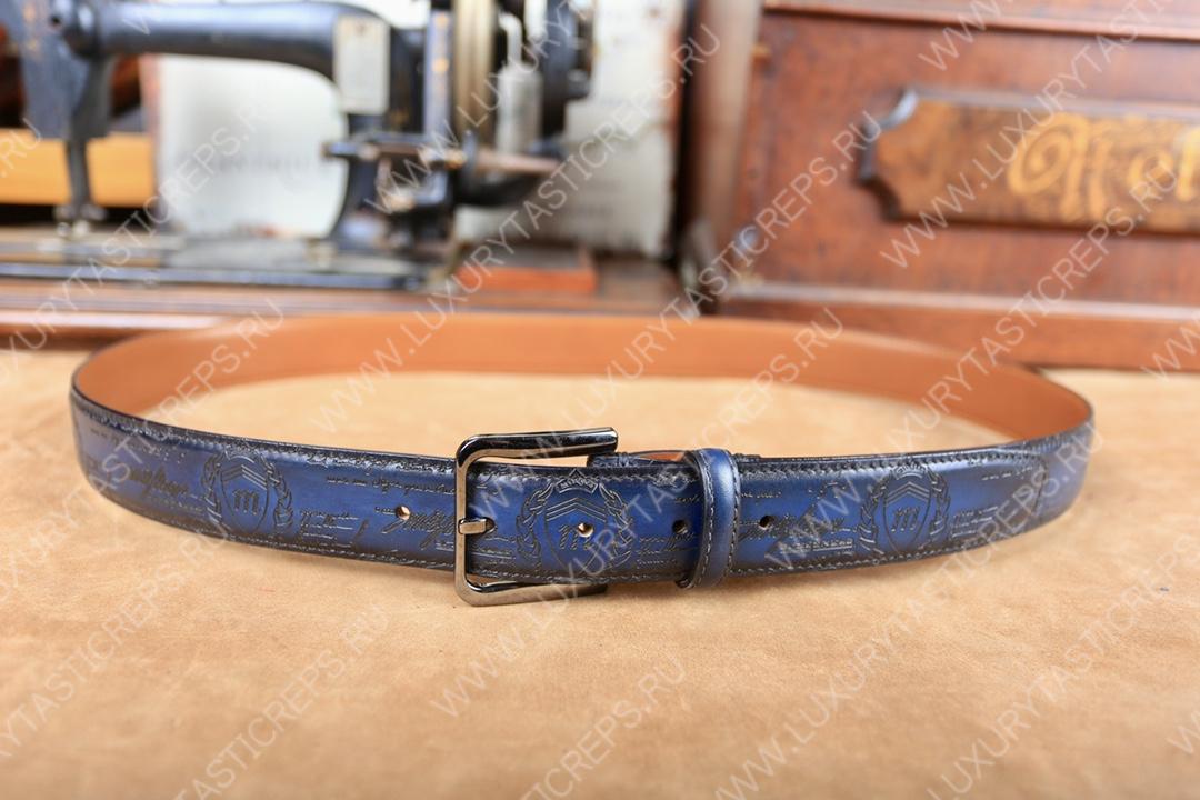 BERLUTI CLASSIC SCRITTO LEATHER BELT BLUE C0002