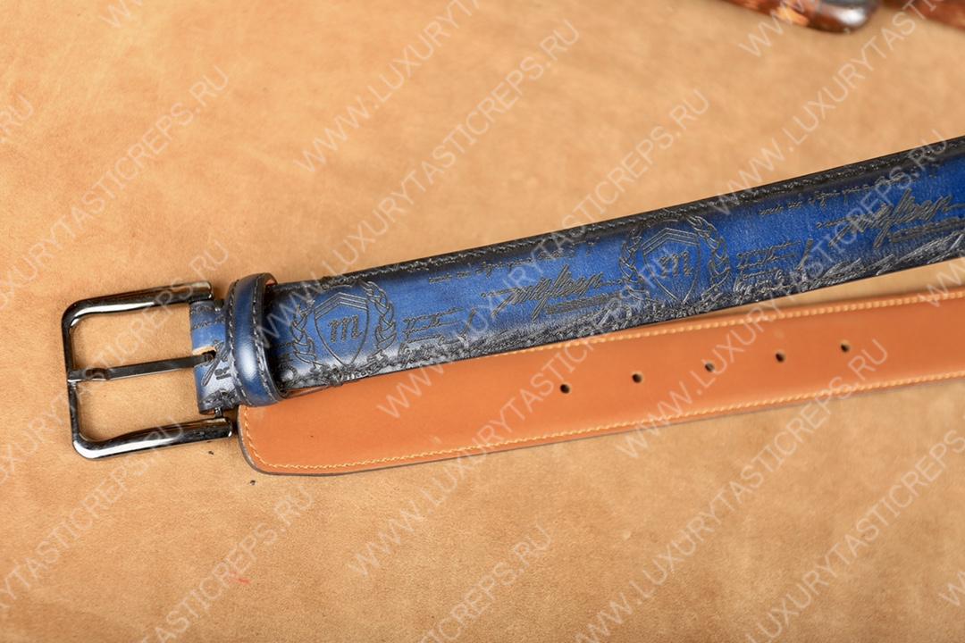BERLUTI CLASSIC SCRITTO LEATHER BELT BLUE C0002