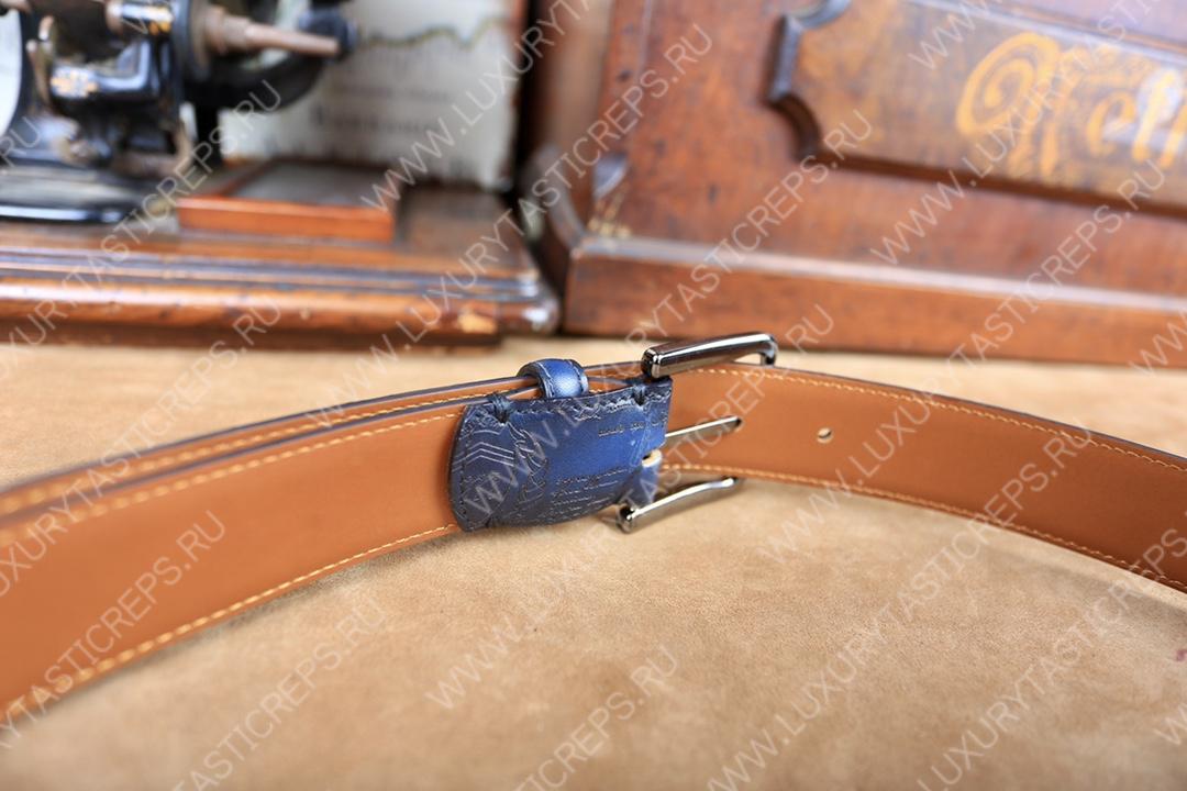 BERLUTI CLASSIC SCRITTO LEATHER BELT BLUE C0002