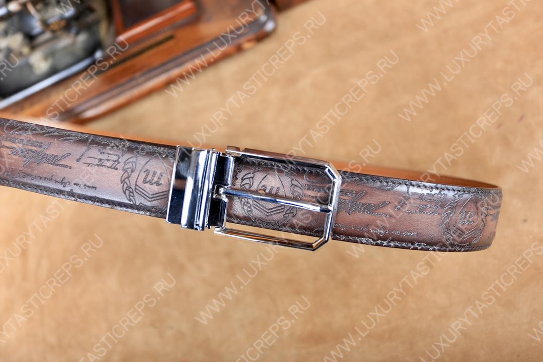BERLUTI CLASSIC SCRITTO LEATHER BELT TOBACCO BIS C0002