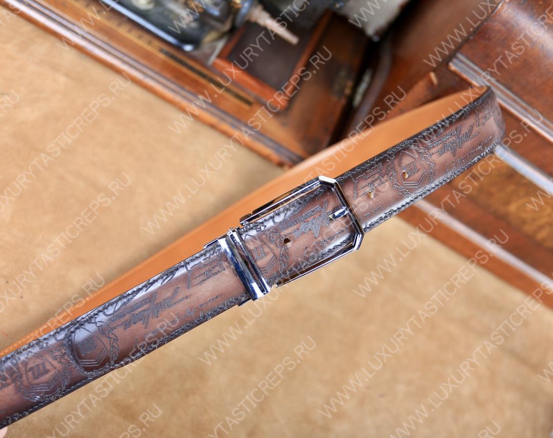 BERLUTI CLASSIC SCRITTO LEATHER BELT TOBACCO BIS C0002