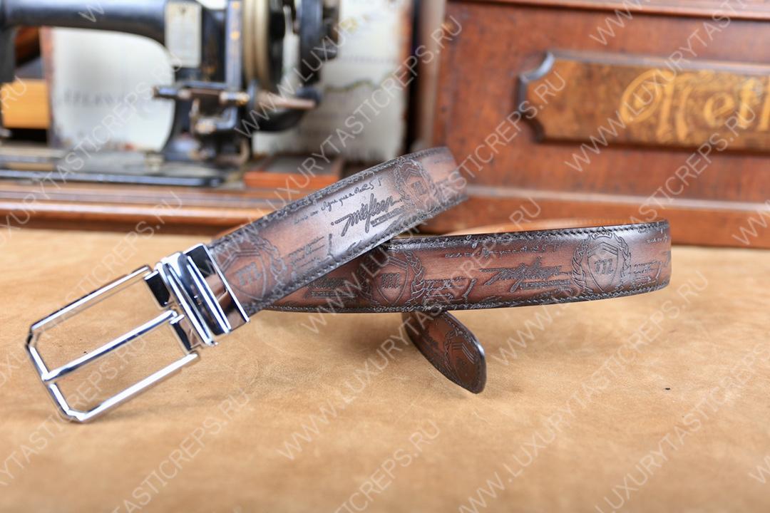 BERLUTI CLASSIC SCRITTO LEATHER BELT TOBACCO BIS C0002