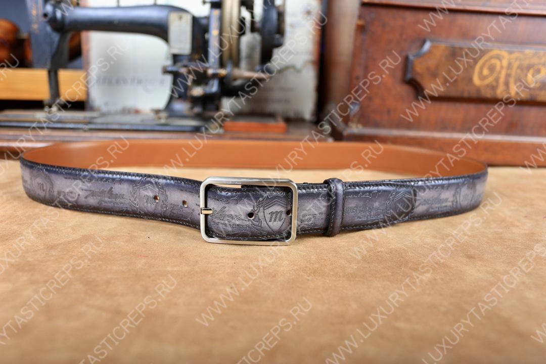 BERLUTI CLASSIC SCRITTO LEATHER BELT GREY C0002