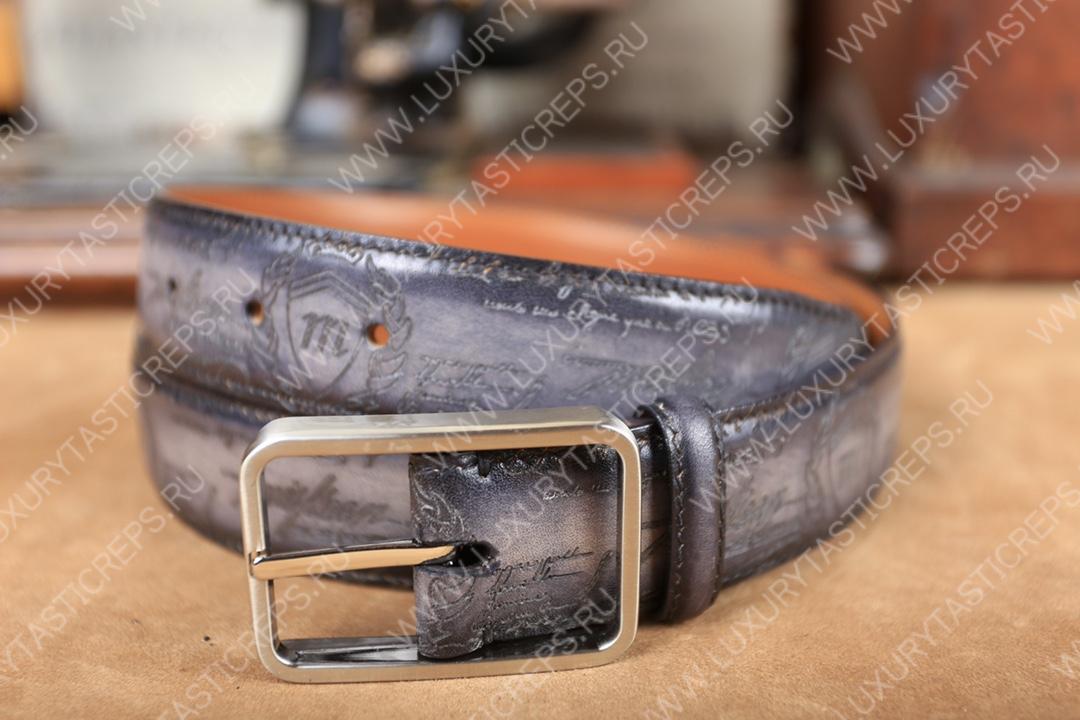 BERLUTI CLASSIC SCRITTO LEATHER BELT GREY C0002