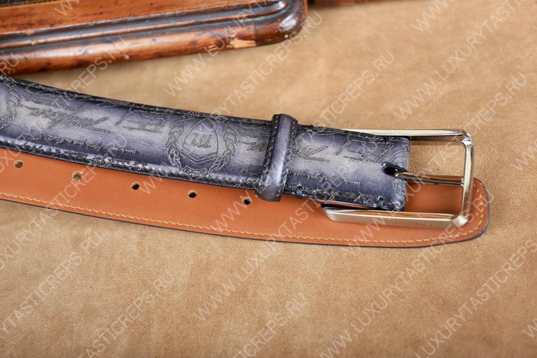 BERLUTI CLASSIC SCRITTO LEATHER BELT GREY C0002