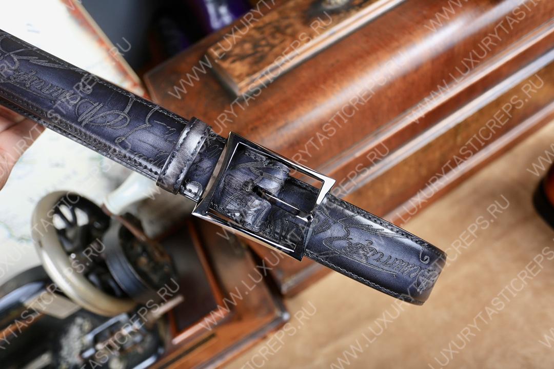 BERLUTI CLASSIC SCRITTO LEATHER BELT BLACK C0002