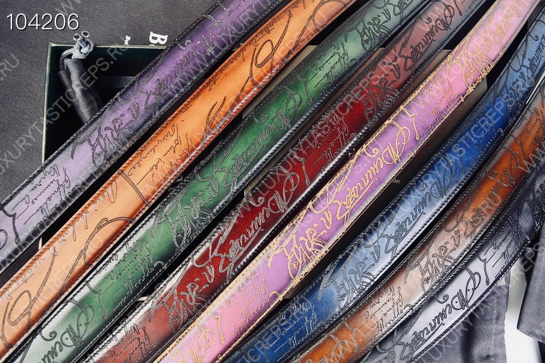 BERLUTI SIGNATURE SCRITTO LEATHER BELT GREEN C0063