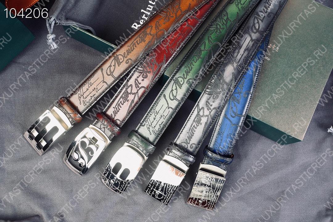 BERLUTI SIGNATURE SCRITTO LEATHER BELT GREEN C0063