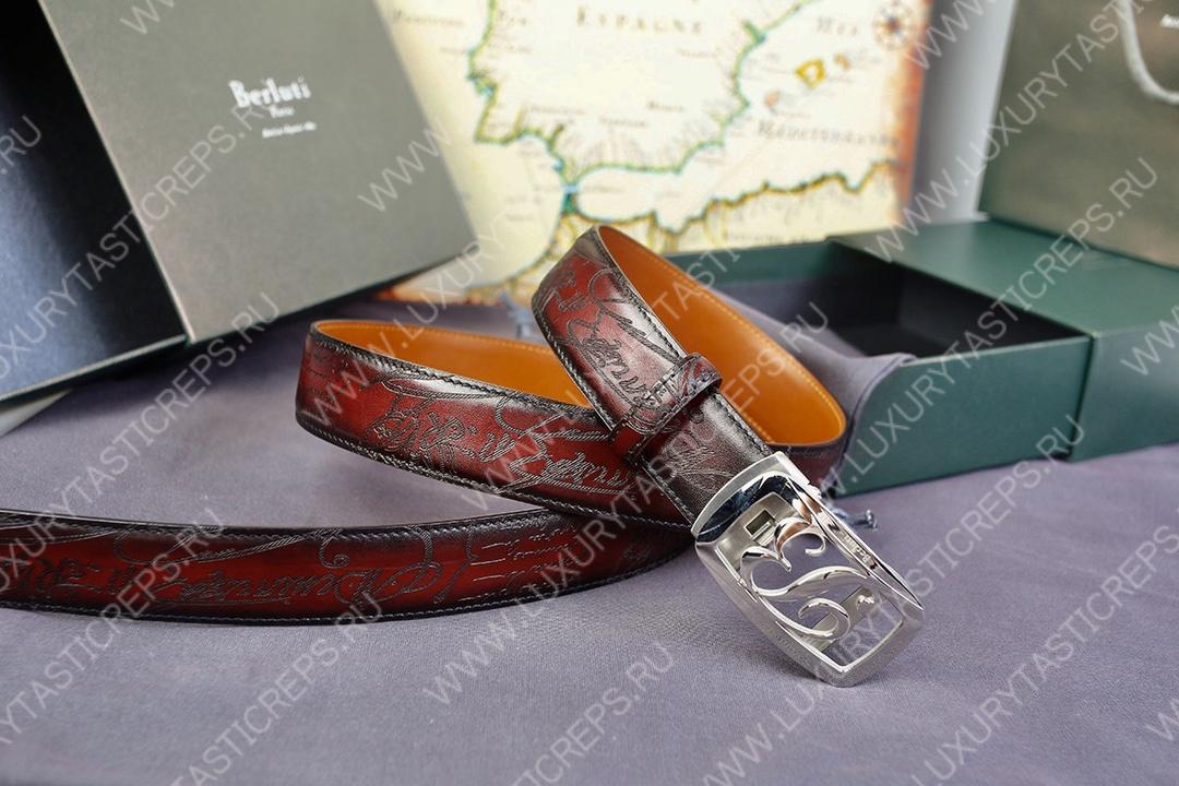BERLUTI SIGNATURE SCRITTO LEATHER BELT BROWN C0063