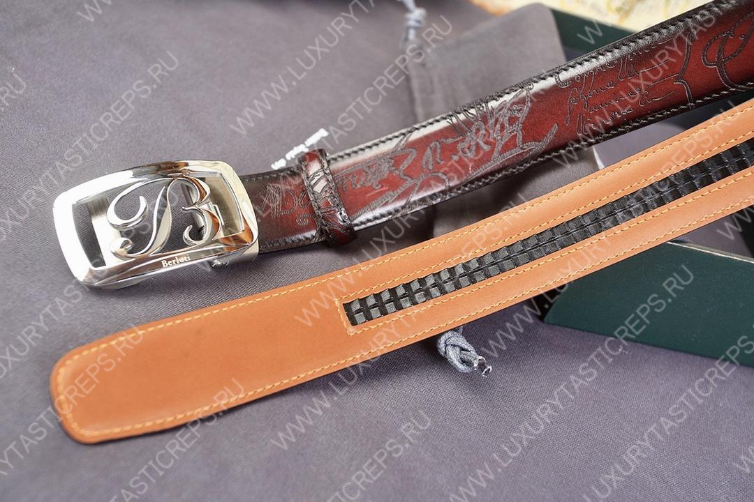 BERLUTI SIGNATURE SCRITTO LEATHER BELT BROWN C0063