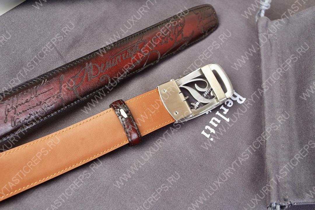 BERLUTI SIGNATURE SCRITTO LEATHER BELT BROWN C0063