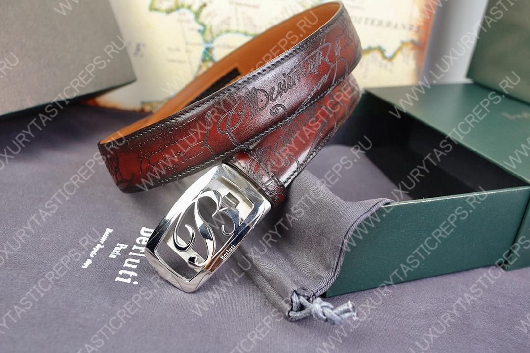 BERLUTI SIGNATURE SCRITTO LEATHER BELT BROWN C0063