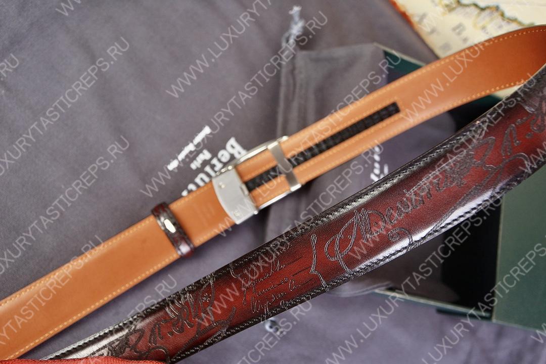 BERLUTI SIGNATURE SCRITTO LEATHER BELT BROWN C0063