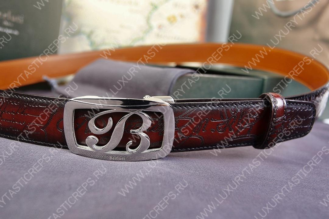 BERLUTI SIGNATURE SCRITTO LEATHER BELT BROWN C0063