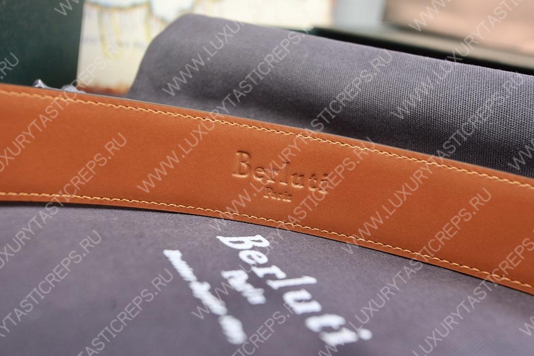 BERLUTI SIGNATURE SCRITTO LEATHER BELT BROWN C0063