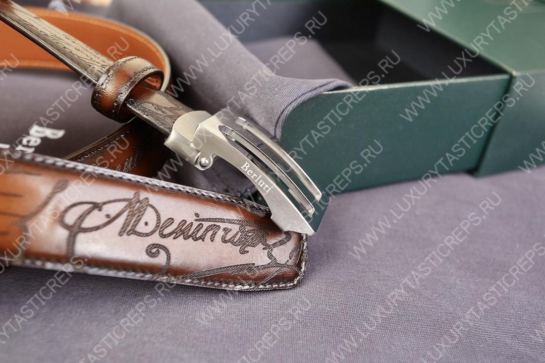 BERLUTI SIGNATURE SCRITTO LEATHER BELT TOBACCO BIS C0063