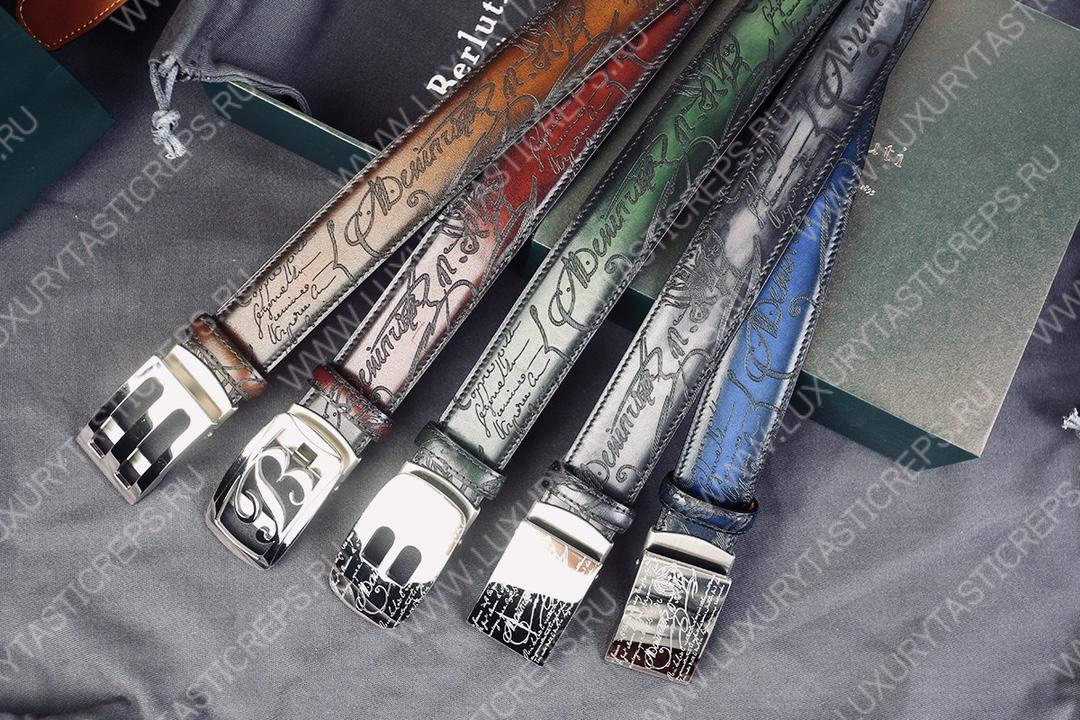 BERLUTI SIGNATURE SCRITTO LEATHER BELT TOBACCO BIS C0063