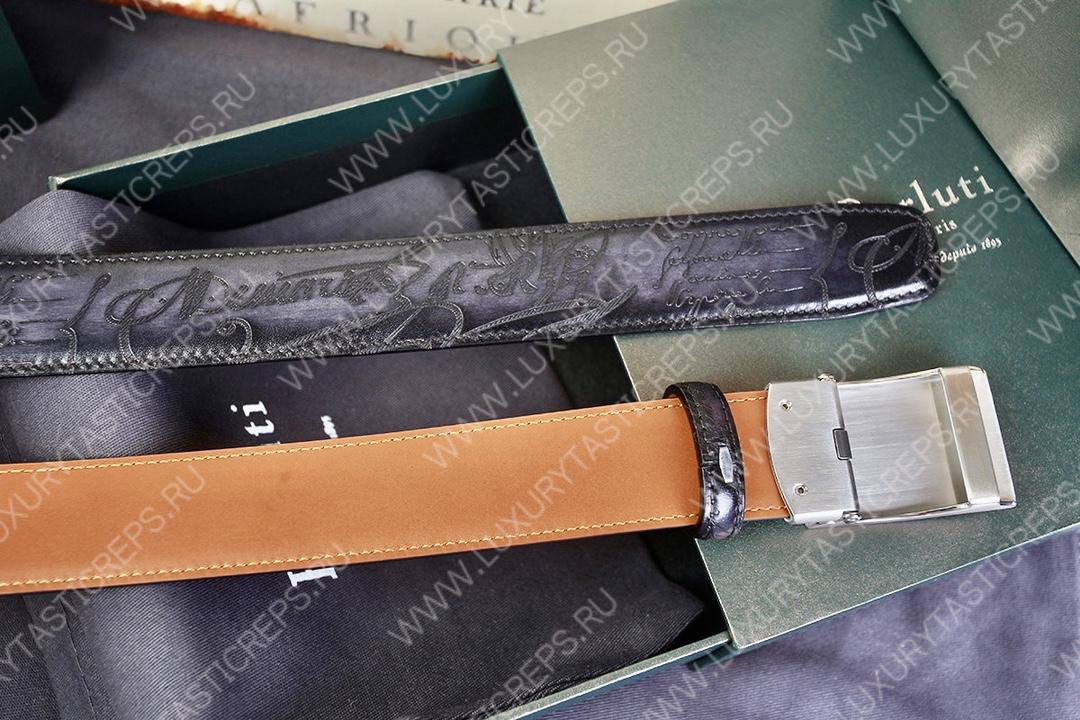 BERLUTI SIGNATURE SCRITTO LEATHER BELT BLACK C0063