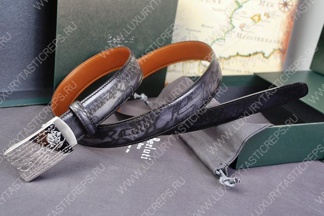 BERLUTI SIGNATURE SCRITTO LEATHER BELT BLACK C0063