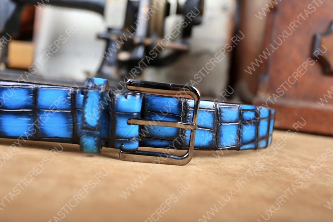 BERLUTI ALLIGATOR BELT BLUE C0035-E2