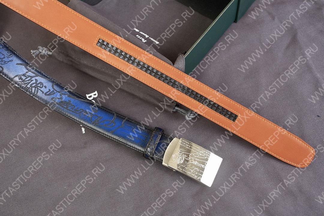 BERLUTI SIGNATURE SCRITTO LEATHER BELT BLUE C0063