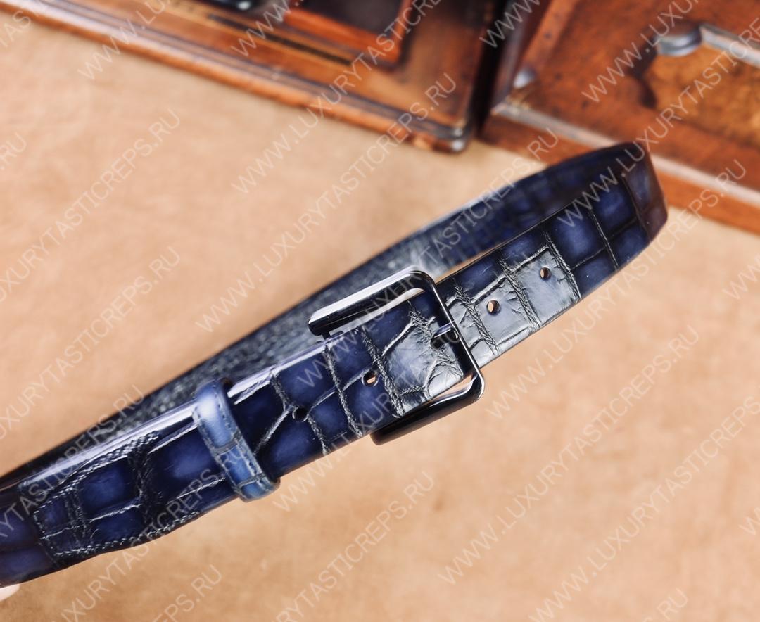 BERLUTI CLASSIC ALLIGATOR REVERSIBLE BELT DARK BLUE C0035-E2