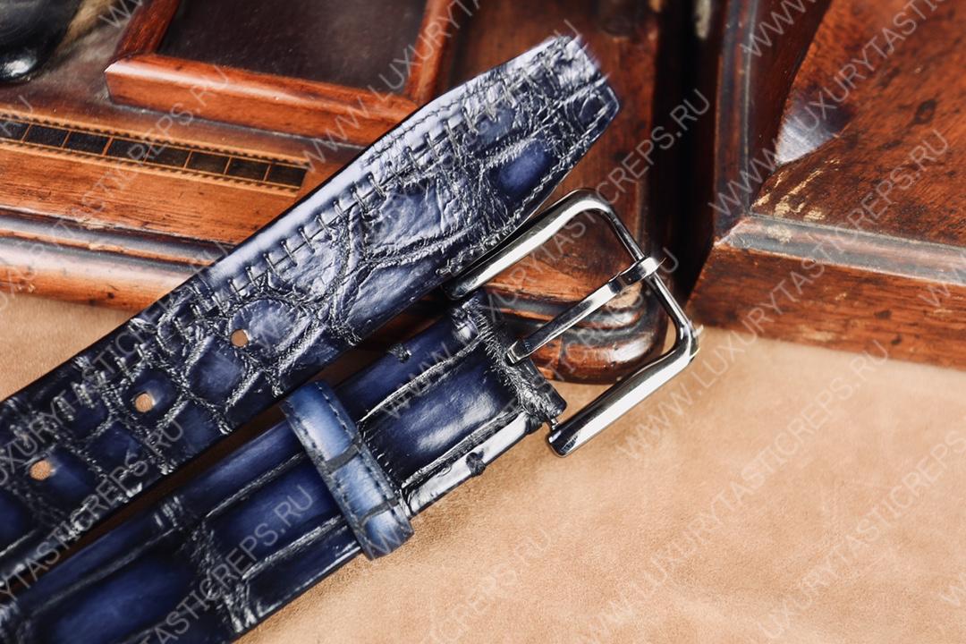 BERLUTI CLASSIC ALLIGATOR REVERSIBLE BELT DARK BLUE C0035-E2
