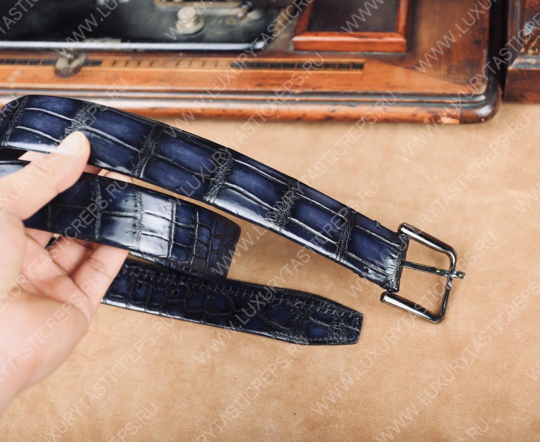BERLUTI CLASSIC ALLIGATOR REVERSIBLE BELT DARK BLUE C0035-E2