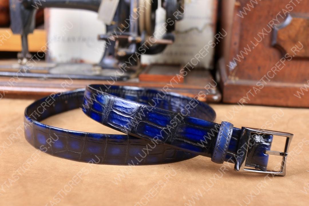 BERLUTI ALLIGATOR BELT BLUE C0035-E2