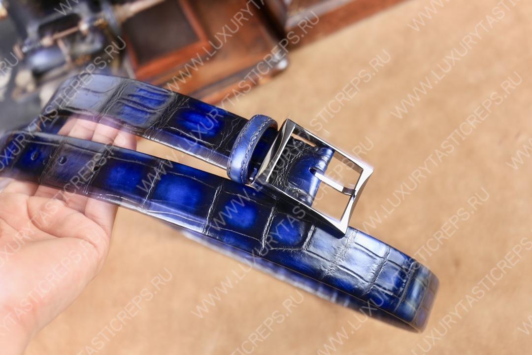 BERLUTI ALLIGATOR BELT BLUE C0035-E2